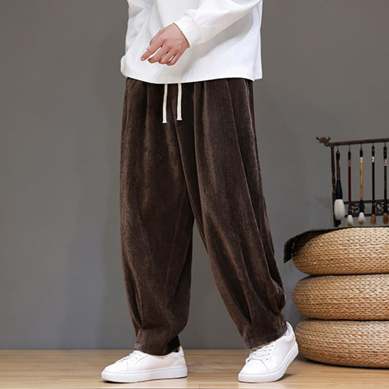 Nimara Ritual Winter Pure Color Cotton Men's Harem Thickened Fleece-lined Pants With Pockets