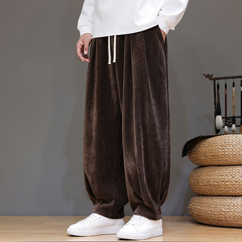 Nimara Ritual Winter Pure Color Cotton Men's Harem Thickened Fleece-lined Pants With Pockets