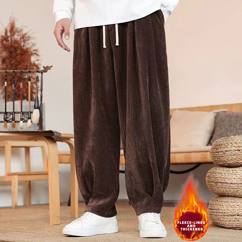 Nimara Ritual Winter Pure Color Cotton Men's Harem Thickened Fleece-lined Pants With Pockets