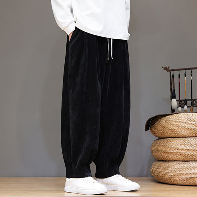 Nimara Ritual Winter Pure Color Cotton Men's Harem Thickened Fleece-lined Pants With Pockets