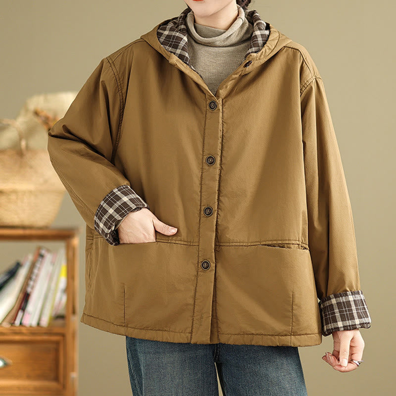 Nimara Ritual Plaid Hoodie Pattern Women's Long Sleeve Cotton Thickened Jacket With Pockets