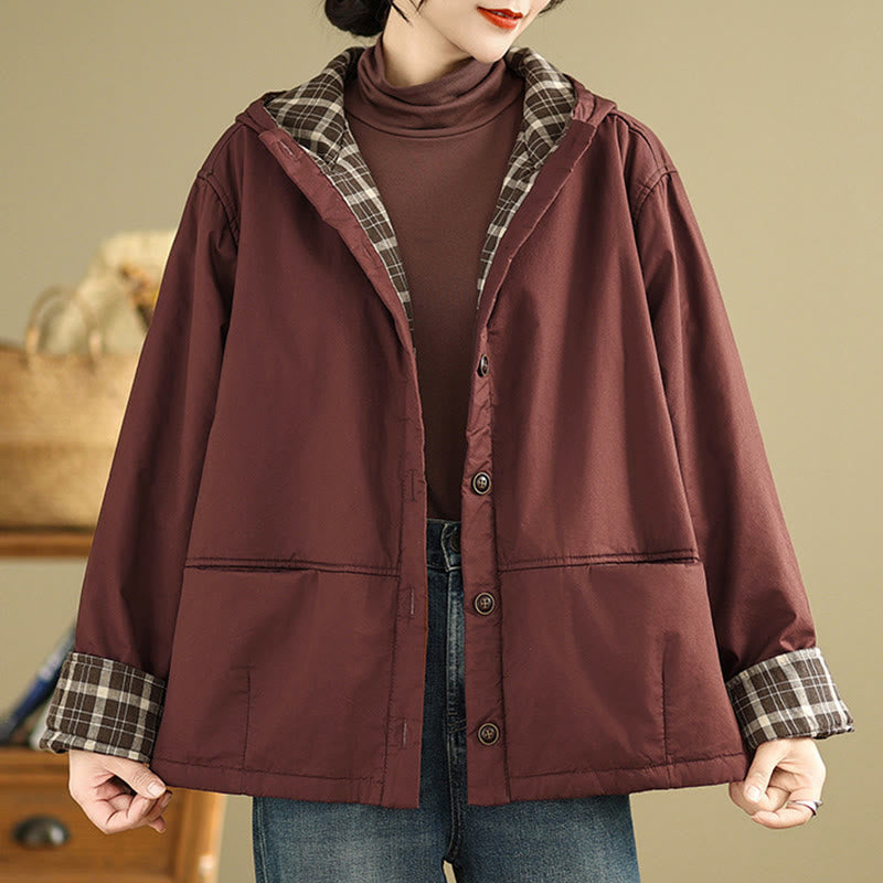 Nimara Ritual Plaid Hoodie Pattern Women's Long Sleeve Cotton Thickened Jacket With Pockets