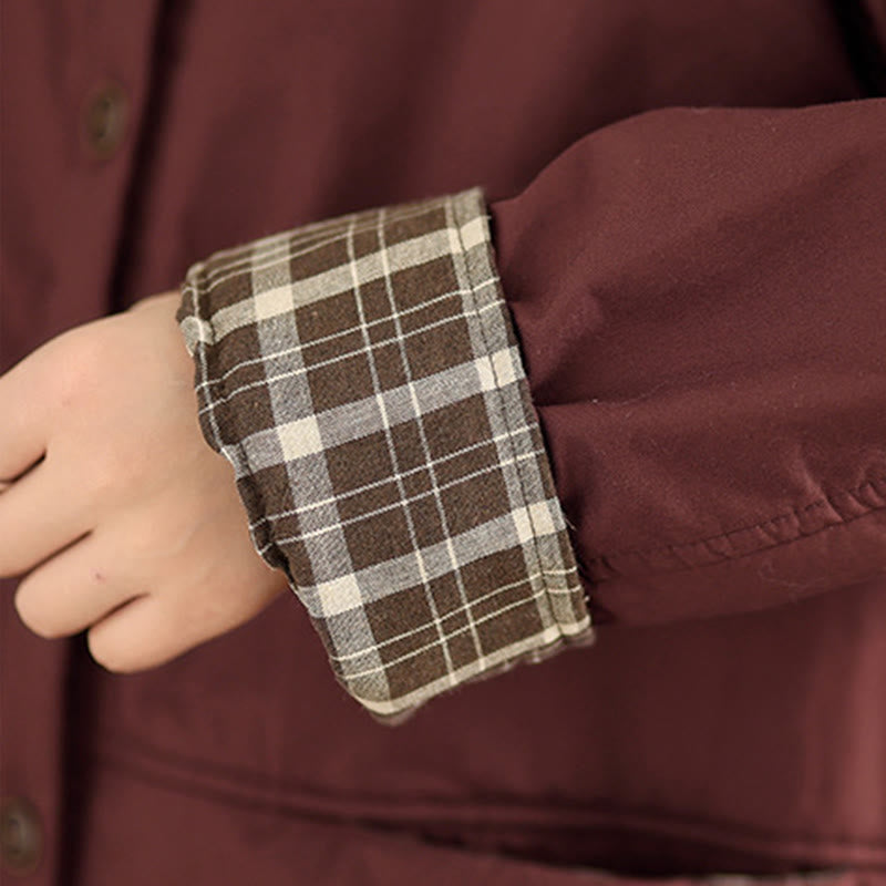 Nimara Ritual Plaid Hoodie Pattern Women's Long Sleeve Cotton Thickened Jacket With Pockets