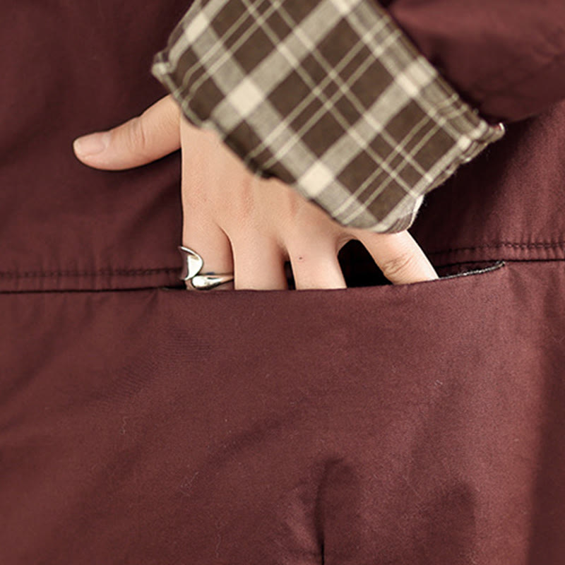 Nimara Ritual Plaid Hoodie Pattern Women's Long Sleeve Cotton Thickened Jacket With Pockets