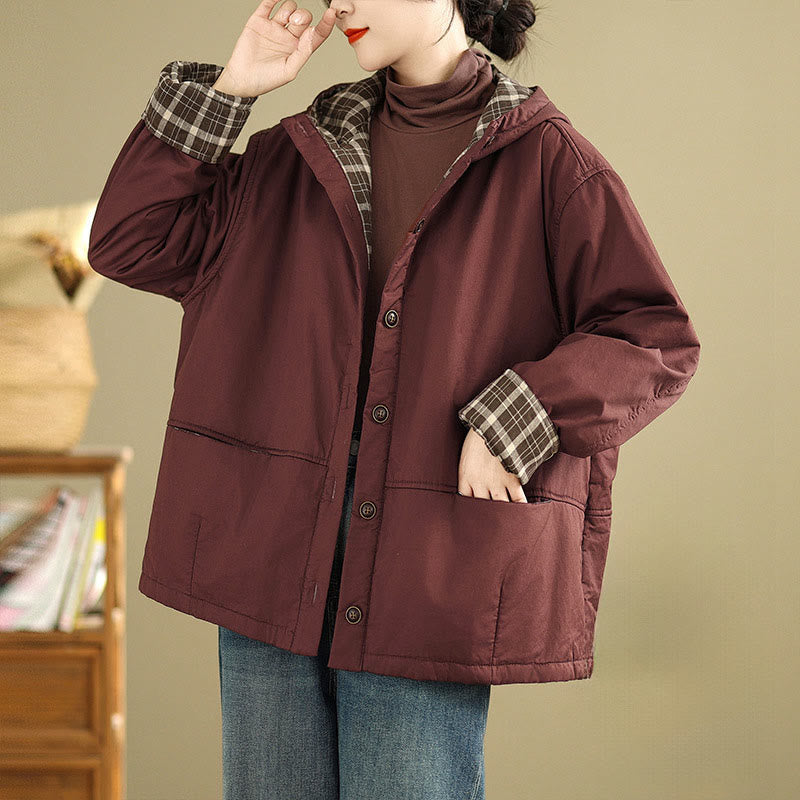 Nimara Ritual Plaid Hoodie Pattern Women's Long Sleeve Cotton Thickened Jacket With Pockets