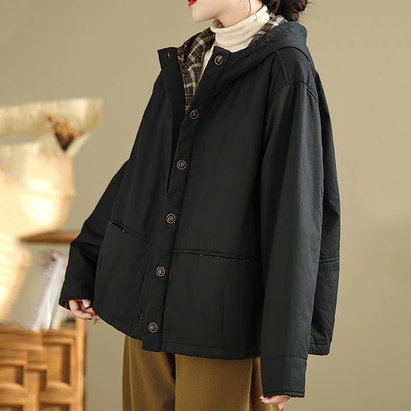 Nimara Ritual Plaid Hoodie Pattern Women's Long Sleeve Cotton Thickened Jacket With Pockets