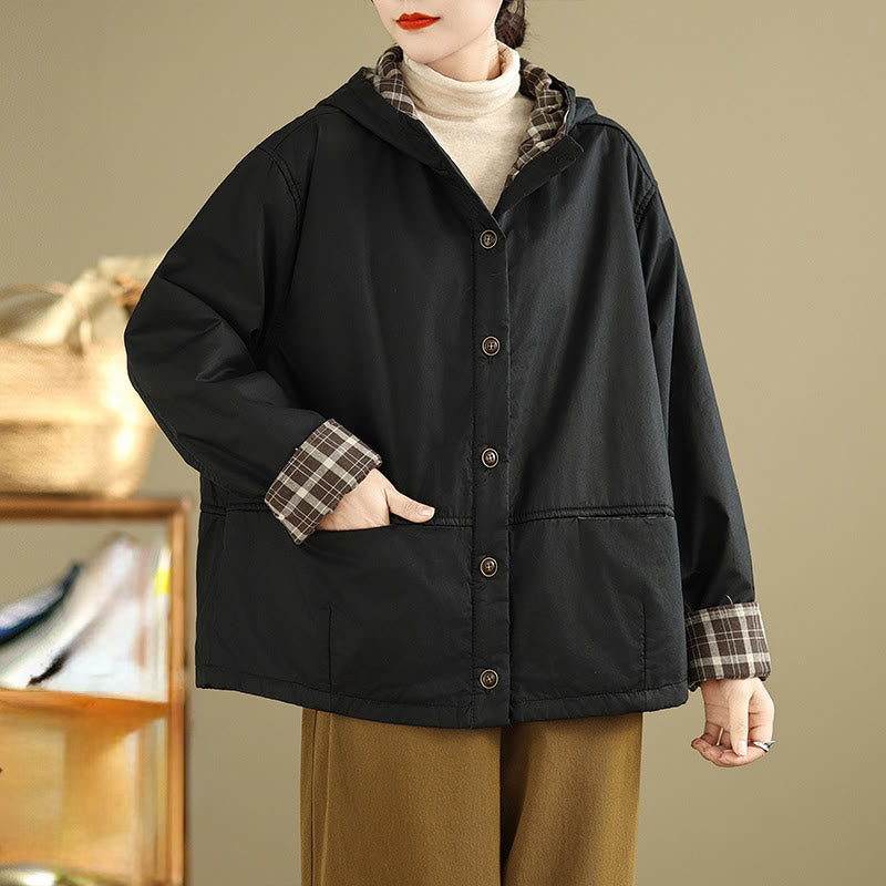 Nimara Ritual Plaid Hoodie Pattern Women's Long Sleeve Cotton Thickened Jacket With Pockets