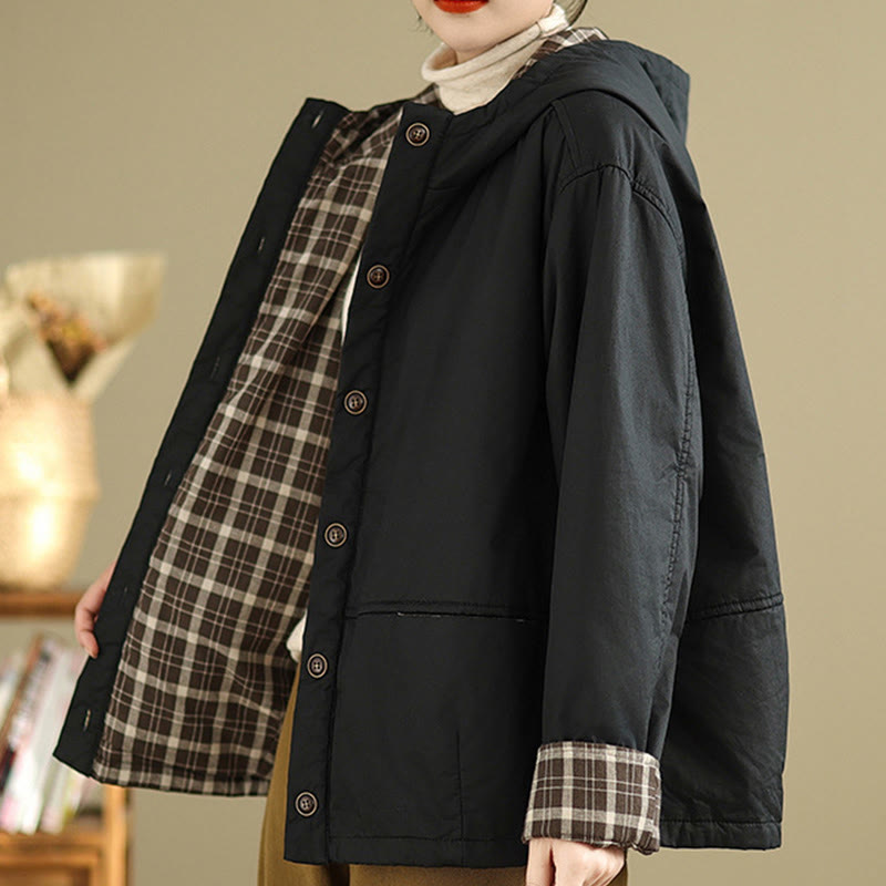 Nimara Ritual Plaid Hoodie Pattern Women's Long Sleeve Cotton Thickened Jacket With Pockets