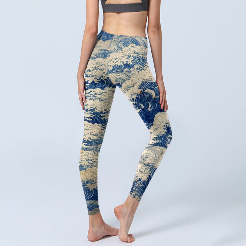 Nimara Ritual Ocean Waves Pattern Print Gym Leggings Women's Yoga Pants