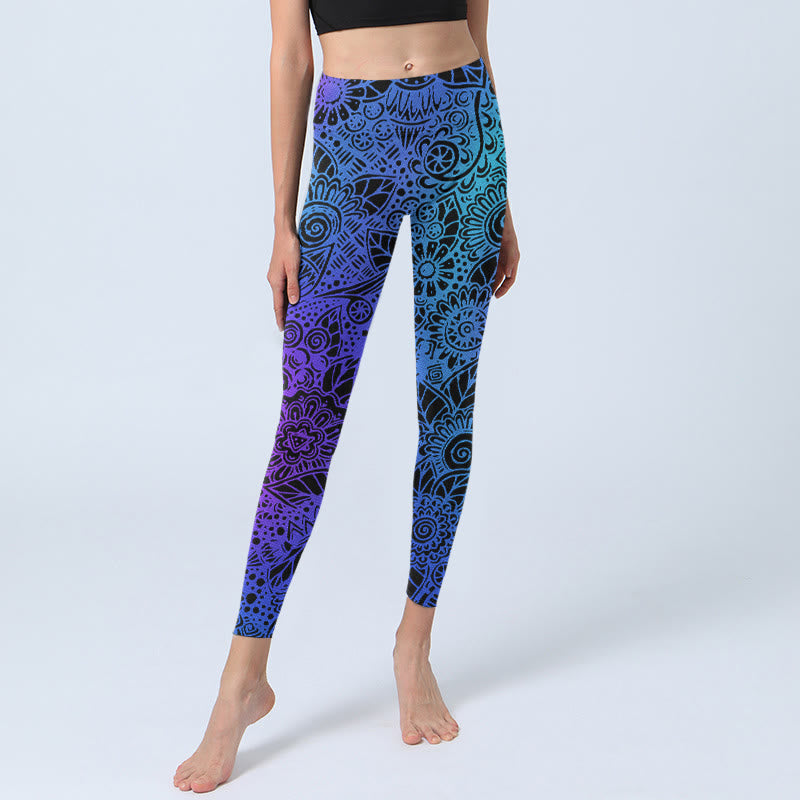 Nimara Ritual Flowers And Leaves Pattern Print Gym Leggings Women's Yoga Pants