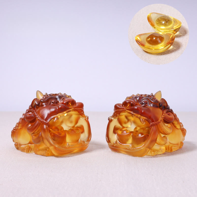 Nimara Ritual Handmade Liuli Crystal Gold Swallowing PiXiu Art Piece Home Decoration