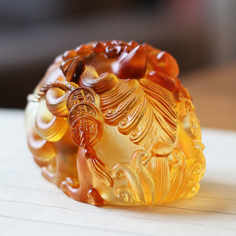 Nimara Ritual Handmade Liuli Crystal Gold Swallowing PiXiu Art Piece Home Decoration