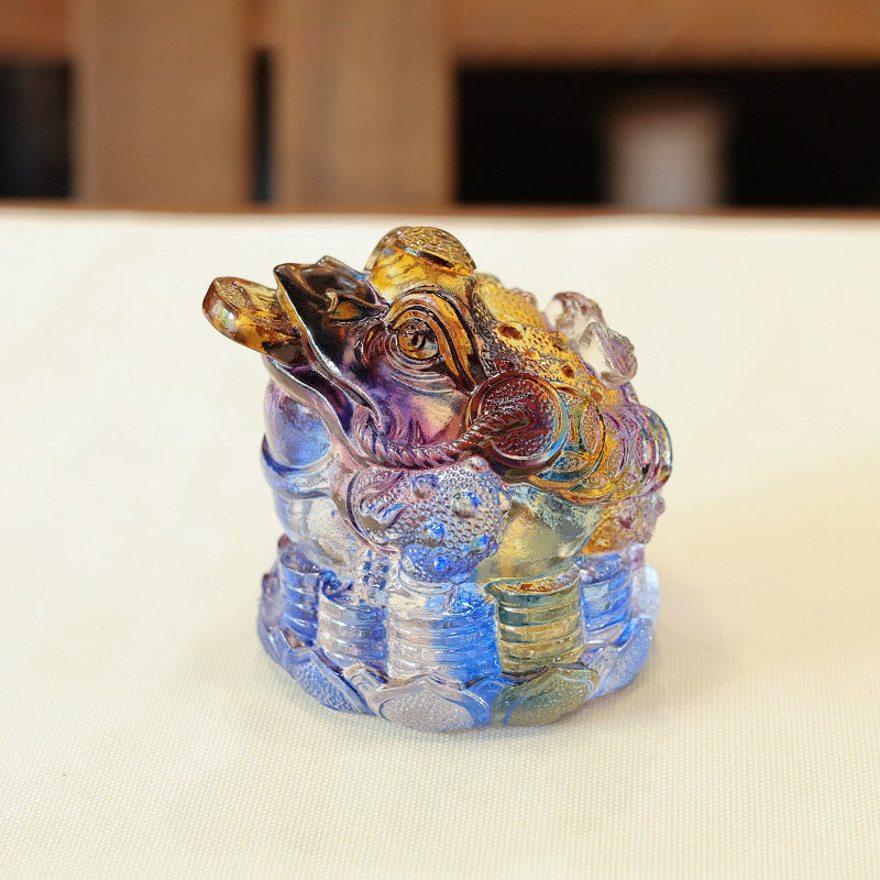 Nimara Ritual Feng Shui Frog Coins Handmade Liuli Crystal Art Piece Wealth Home Office Decoration