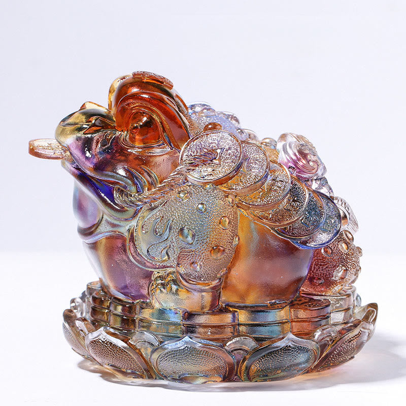 Nimara Ritual Feng Shui Frog Coins Handmade Liuli Crystal Art Piece Wealth Home Office Decoration