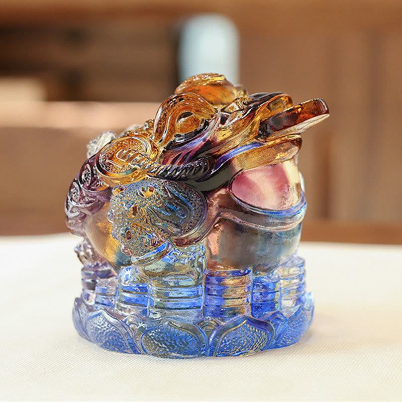 Nimara Ritual Feng Shui Frog Coins Handmade Liuli Crystal Art Piece Wealth Home Office Decoration