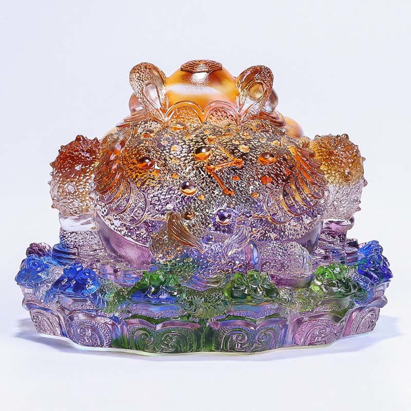 Nimara Ritual Feng Shui Frog Coins Handmade Liuli Crystal Art Piece Wealth Home Office Decoration