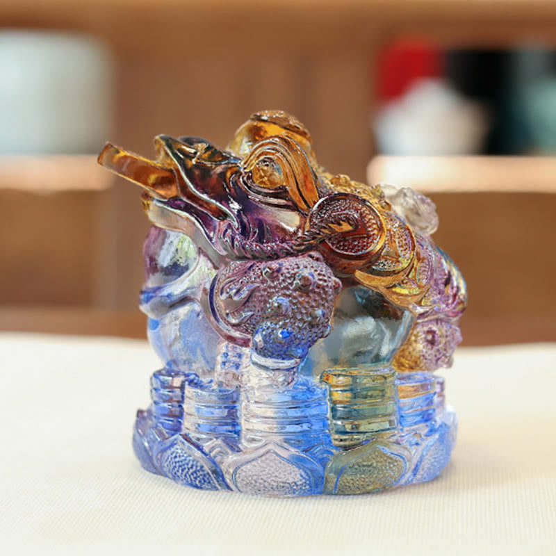 Nimara Ritual Feng Shui Frog Coins Handmade Liuli Crystal Art Piece Wealth Home Office Decoration