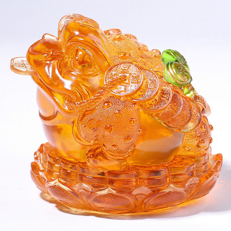 Nimara Ritual Feng Shui Frog Coins Handmade Liuli Crystal Art Piece Wealth Home Office Decoration