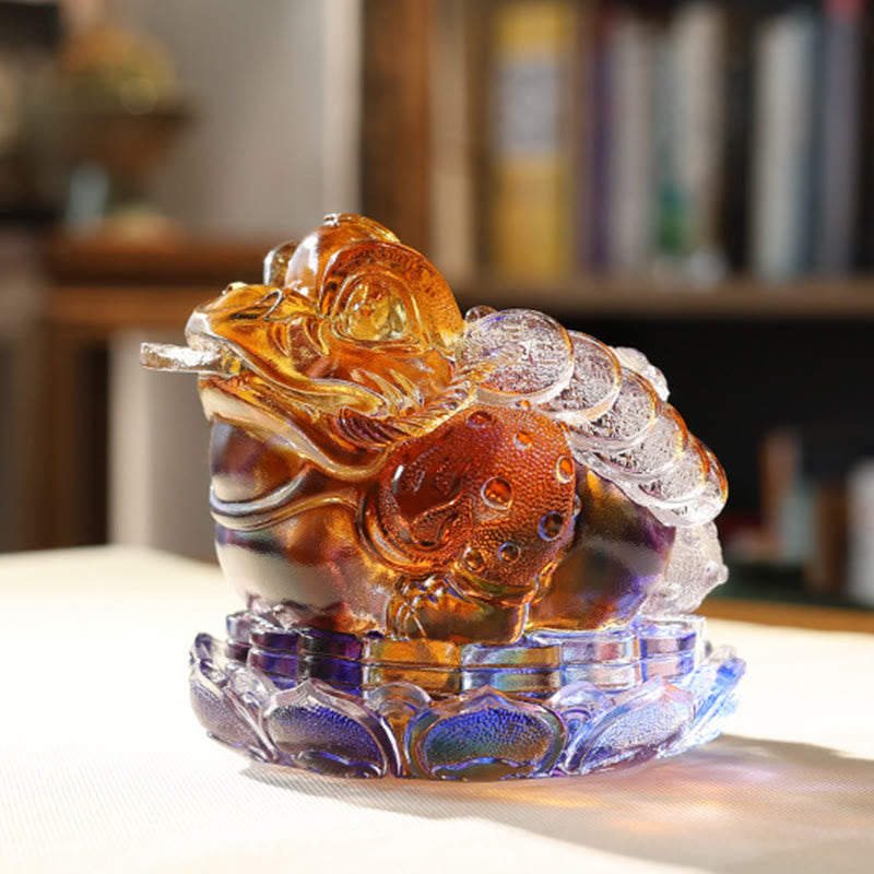 Nimara Ritual Feng Shui Frog Coins Handmade Liuli Crystal Art Piece Wealth Home Office Decoration