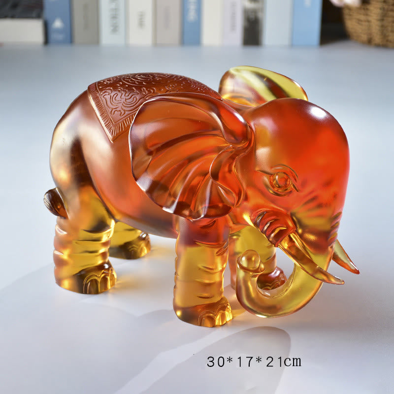Nimara Ritual Yellow Liuli Crystal Elephant Trunk Up Down Design Strength Home Decoration