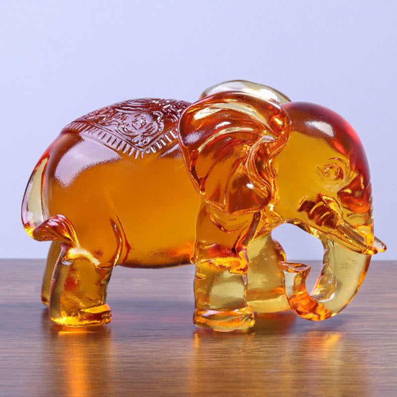 Nimara Ritual Yellow Liuli Crystal Elephant Trunk Up Down Design Strength Home Decoration