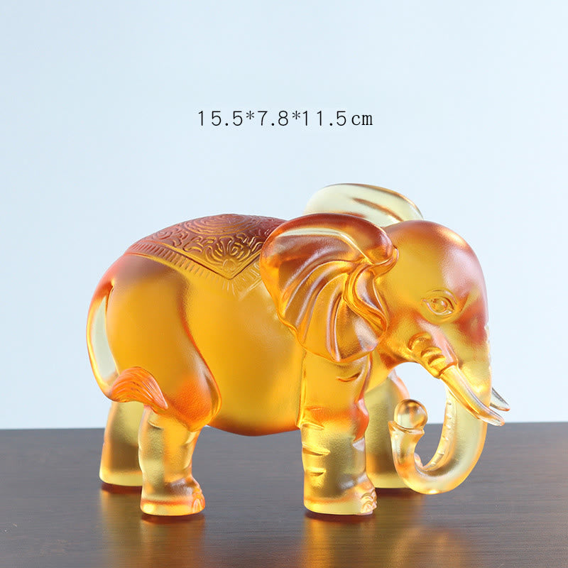 Nimara Ritual Yellow Liuli Crystal Elephant Trunk Up Down Design Strength Home Decoration