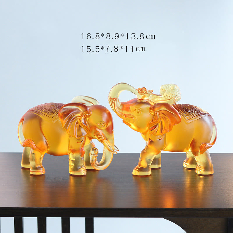 Nimara Ritual Yellow Liuli Crystal Elephant Trunk Up Down Design Strength Home Decoration