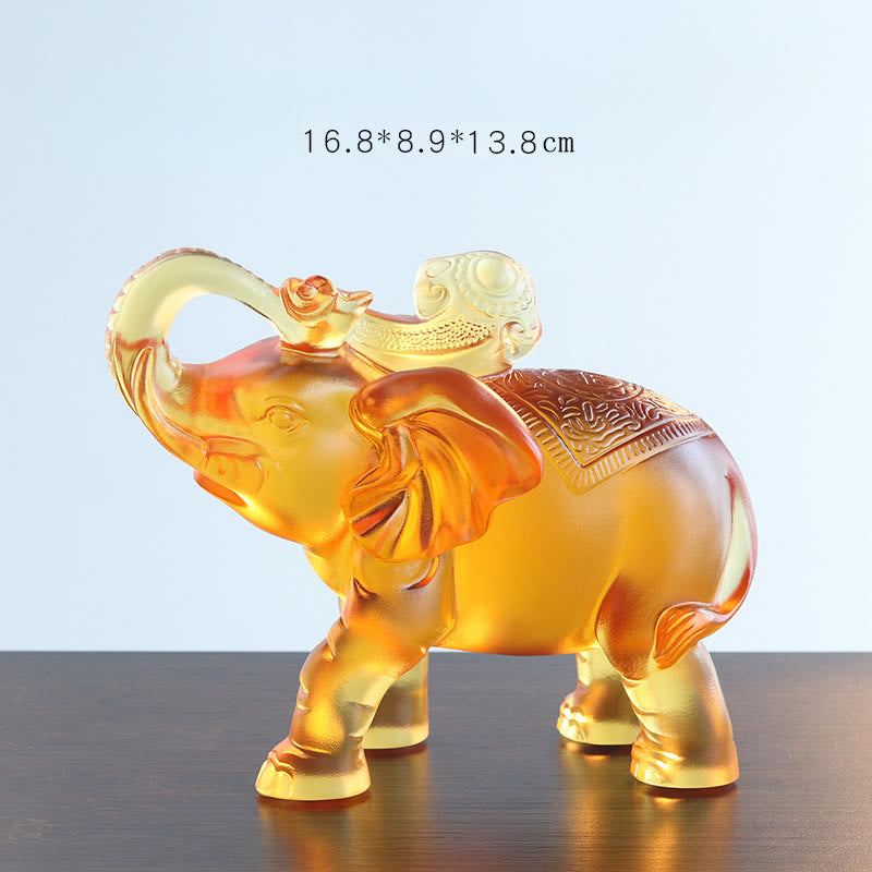 Nimara Ritual Yellow Liuli Crystal Elephant Trunk Up Down Design Strength Home Decoration