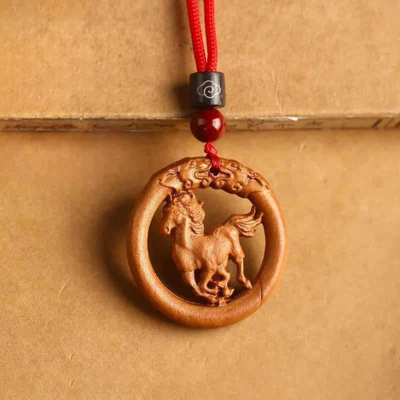 Nimara Ritual Peach Wood Chinese Zodiac Year Of The Horse Ward Off Evil Spirits Necklace Pendants