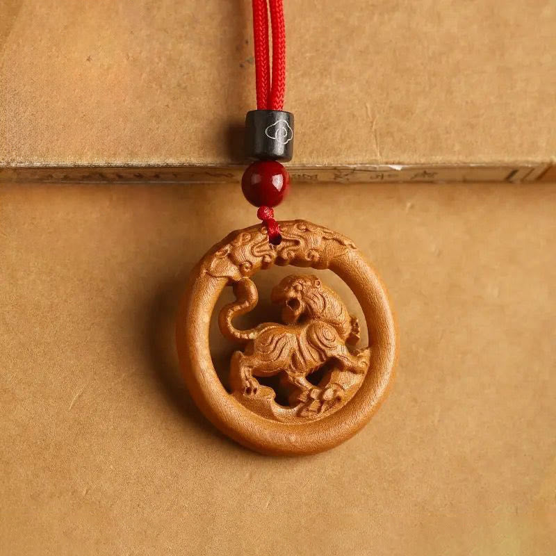 Ward Off Evil Spirits Peach Wood Chinese Zodiac Year Of The Horse Necklace Pendants