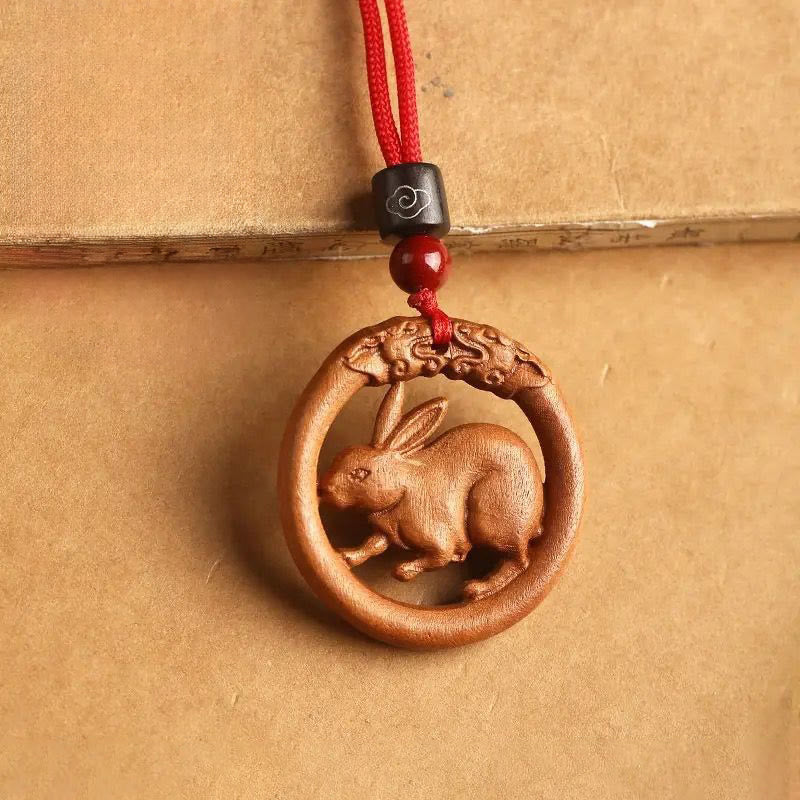 Ward Off Evil Spirits Peach Wood Chinese Zodiac Year Of The Horse Necklace Pendants