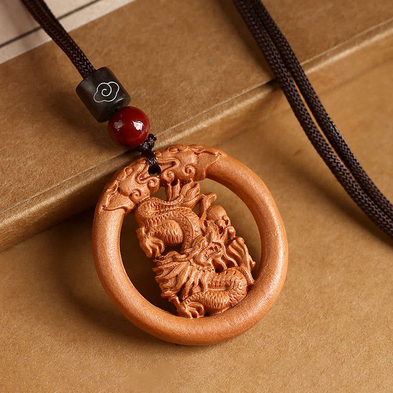Ward Off Evil Spirits Peach Wood Chinese Zodiac Year Of The Horse Necklace Pendants