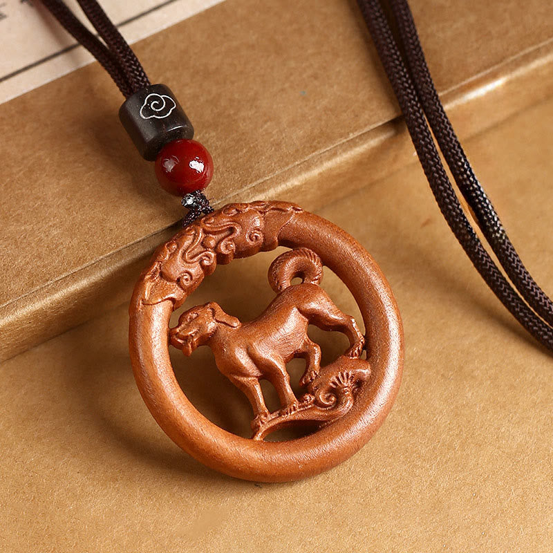 Nimara Ritual Peach Wood Chinese Zodiac Year Of The Horse Ward Off Evil Spirits Necklace Pendants