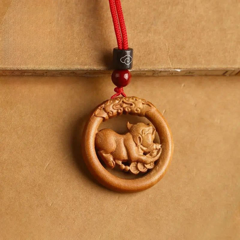 Ward Off Evil Spirits Peach Wood Chinese Zodiac Year Of The Horse Necklace Pendants