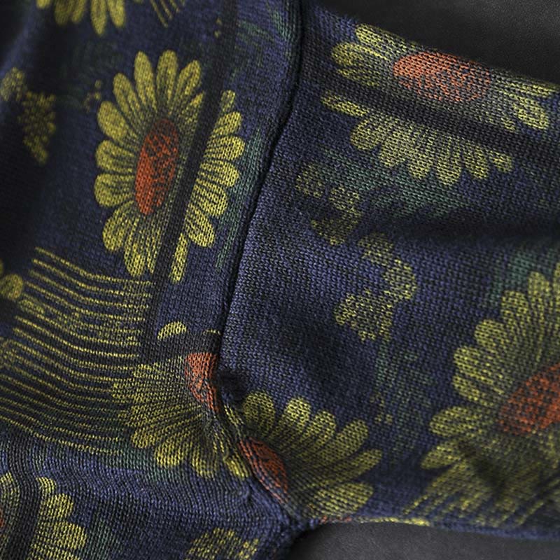 Nimara Ritual Sunflower Pattern Mock Neck Long Sleeve Women's Cotton Sweater