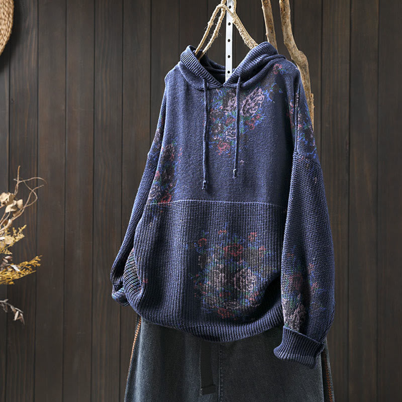 Nimara Ritual Women's Knitted Floral Long Sleeve Hooded Sweater