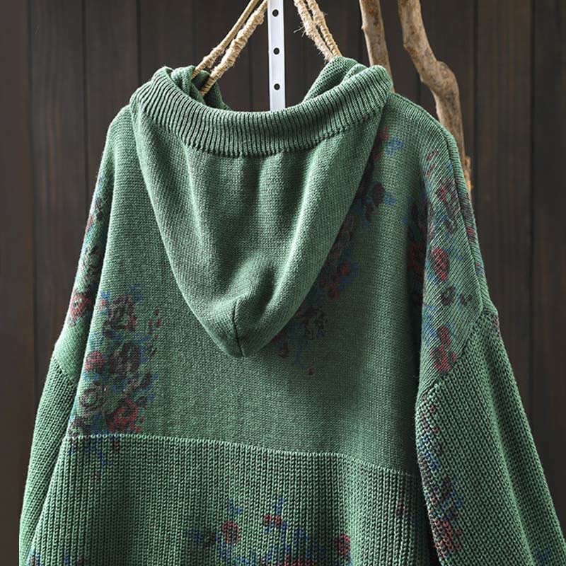 Nimara Ritual Women's Knitted Floral Long Sleeve Hooded Sweater