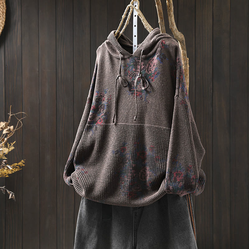Nimara Ritual Women's Knitted Floral Long Sleeve Hooded Sweater