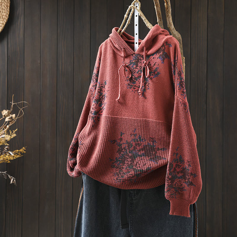 Nimara Ritual Women's Knitted Floral Long Sleeve Hooded Sweater