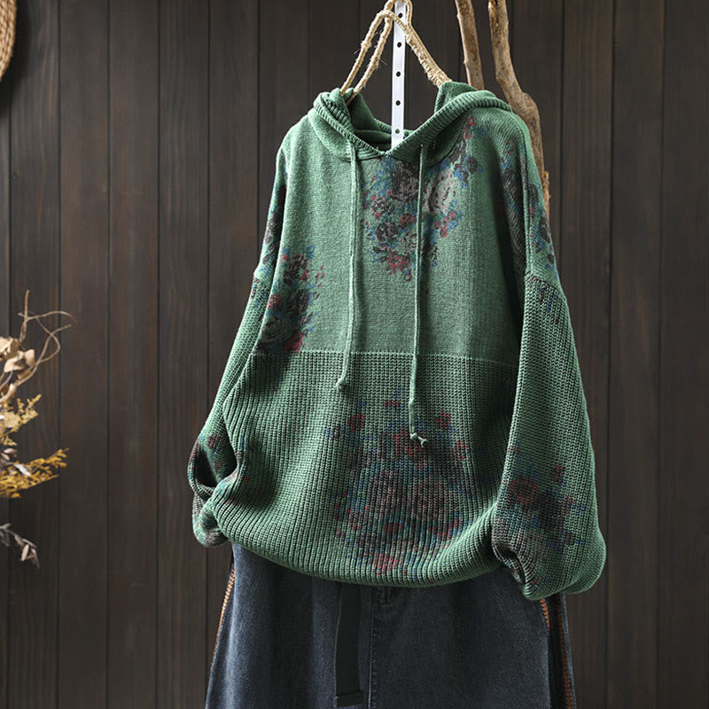 Nimara Ritual Women's Knitted Floral Long Sleeve Hooded Sweater