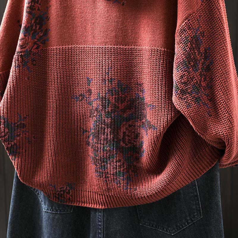 Nimara Ritual Women's Knitted Floral Long Sleeve Hooded Sweater