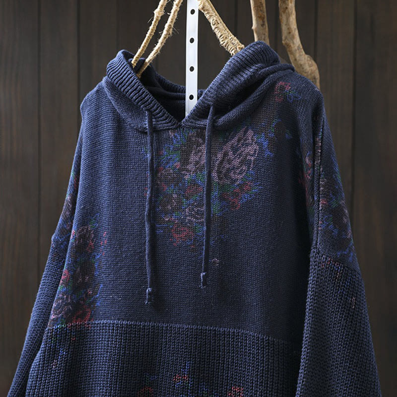Nimara Ritual Women's Knitted Floral Long Sleeve Hooded Sweater