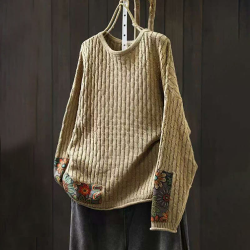 Nimara Ritual Winter Patchwork Design Long Sleeve Crew Neck Women's Sweater