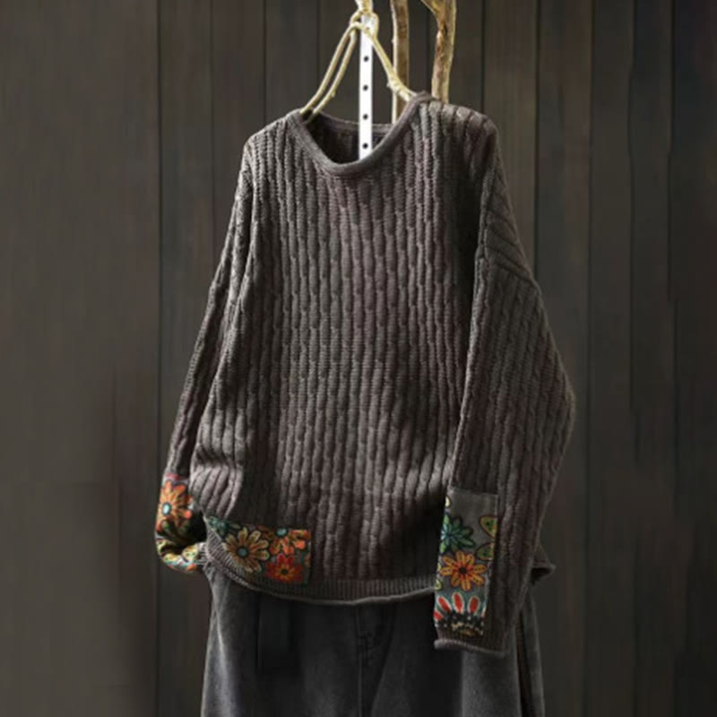Nimara Ritual Winter Patchwork Design Long Sleeve Crew Neck Women's Sweater