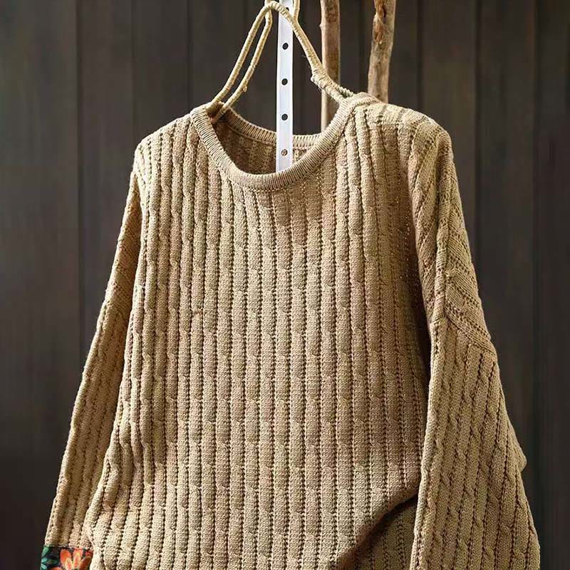 Nimara Ritual Winter Patchwork Design Long Sleeve Crew Neck Women's Sweater
