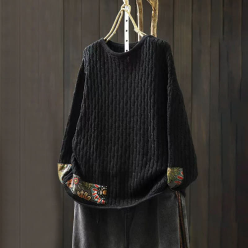 Nimara Ritual Winter Patchwork Design Long Sleeve Crew Neck Women's Sweater