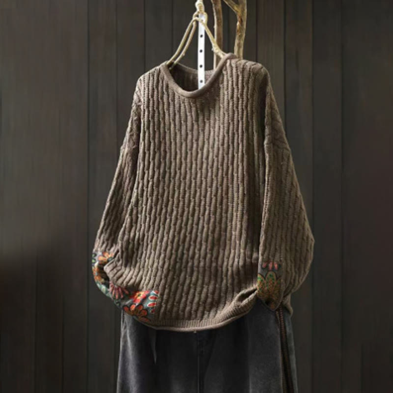 Nimara Ritual Winter Patchwork Design Long Sleeve Crew Neck Women's Sweater