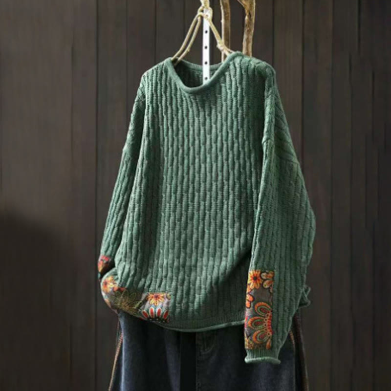 Nimara Ritual Winter Patchwork Design Long Sleeve Crew Neck Women's Sweater