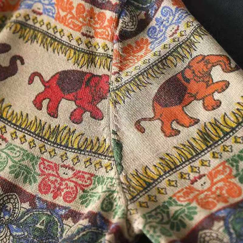 Nimara Ritual Fall Elephant Pattern Knitted Cotton Women's Long Sleeve Sweater With Pockets