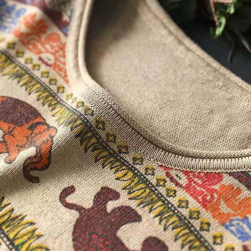 Nimara Ritual Fall Elephant Pattern Knitted Cotton Women's Long Sleeve Sweater With Pockets